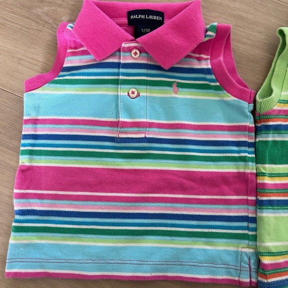 Ralph Lauren Kids Y2K Striped Polo Shirts - Pink and Green - Picture 2 of 5